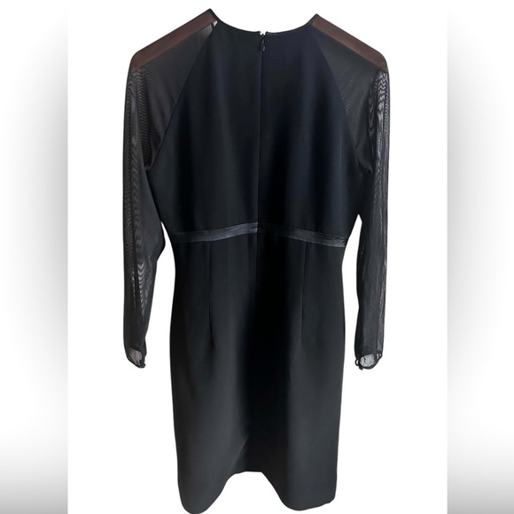 Talbots black dress sheer long sleeves, satin ribbon @ waist simple & elegant - Picture 2 of 10